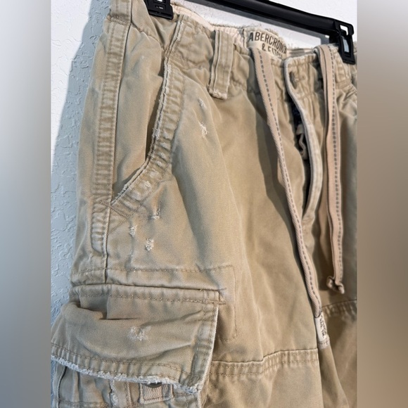 Abercrombie & Fitch Paratrooper Shorts Mens 28 Khaki Vintage Y2K Heavy Cargo - Picture 4 of 11